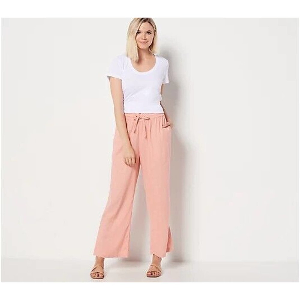 NWOT-Denim & Co. Naturals Petite Linen Blend Ankle Pants With Side Slits Size 5X
